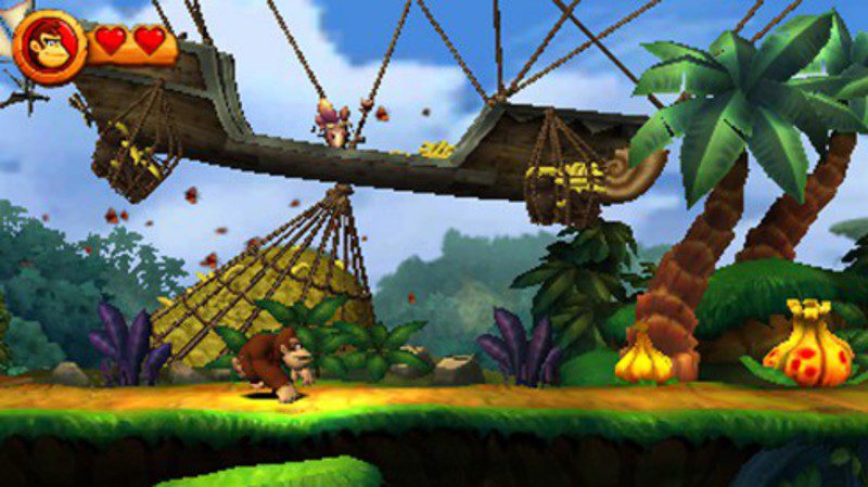 Donkey Kong Country Returns en una persecución en la jungla