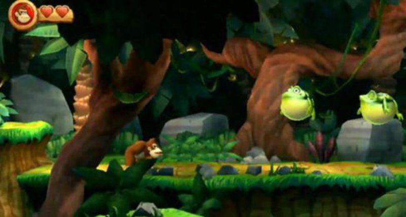 Nivel con ranas en Donkey Kong Country Returns 3D