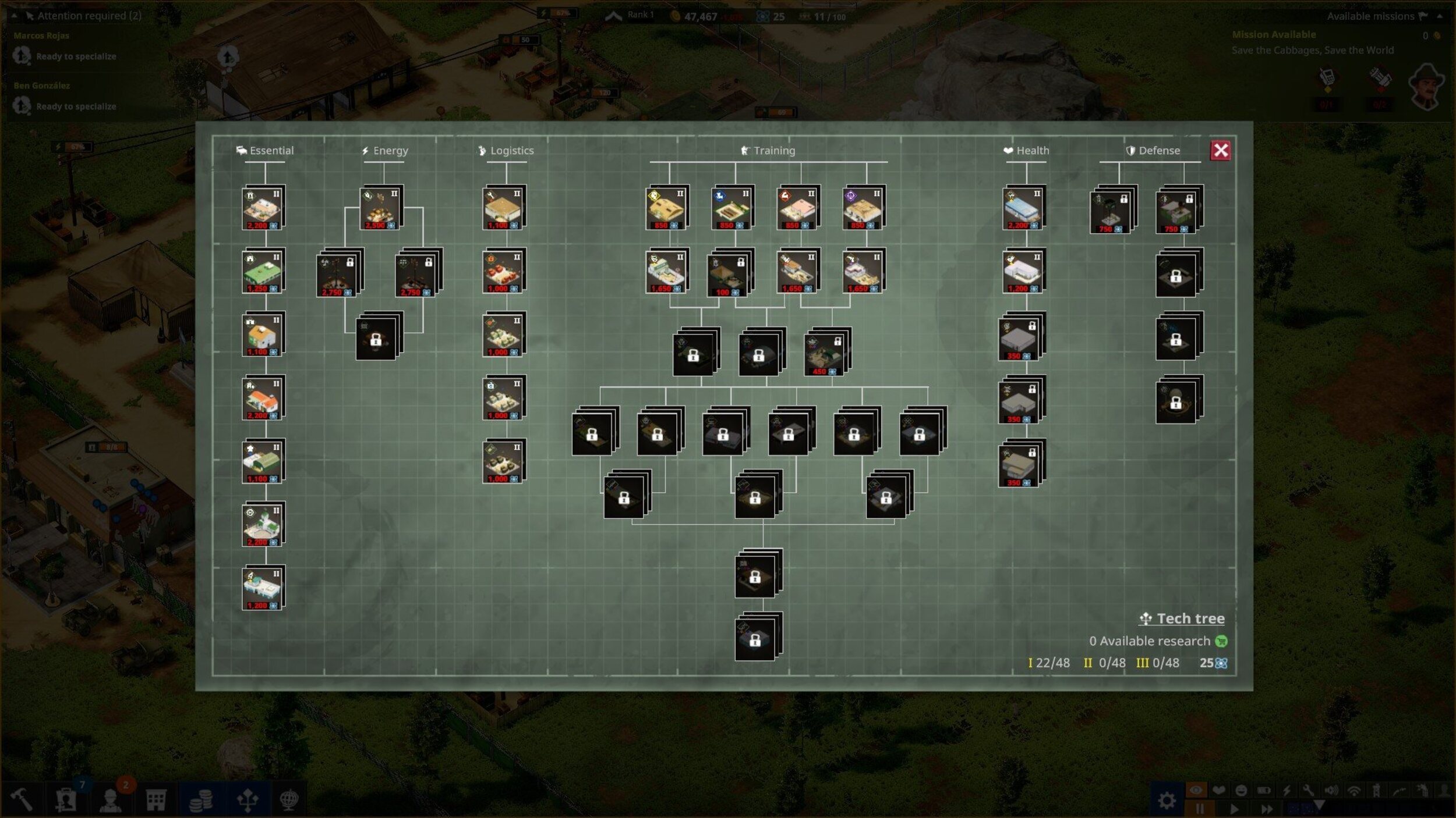 'One Military Camp' - El juego tiene un árbol de investigación con muchas posibilidades.