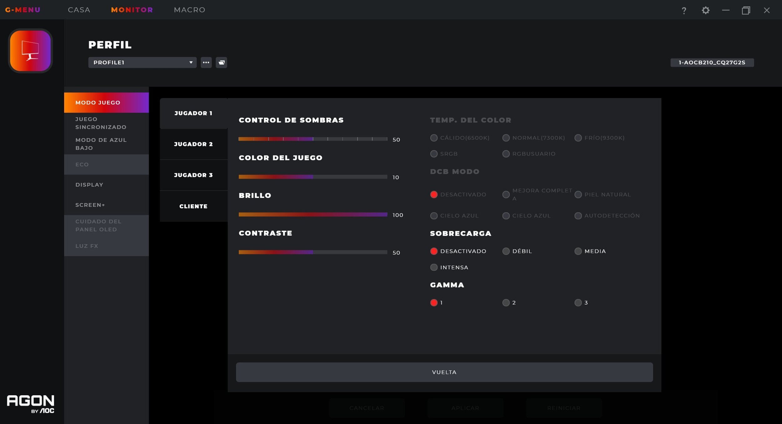 G-MENU hace que la configuración del monitor sea sencilla y rápida