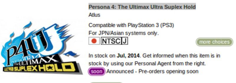 Play Asi dice que no podremos improtar la secuela de Persona 4 Arena
