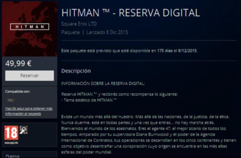 Hitman - Reserva en PlayStation Store
