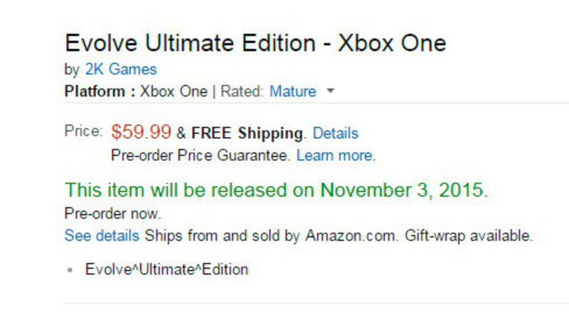 Amazon lista 'Evolve Ultimate Edition' para PlayStation 4 y Xbox One