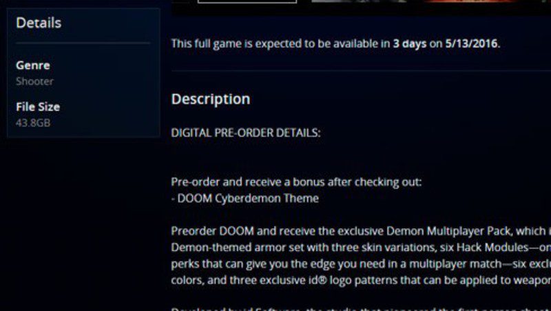 'Doom' ocupará hasta 47GB en PlayStation 4 en su lanzamiento