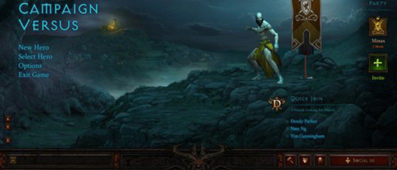 Menú de inicio de Diablo III