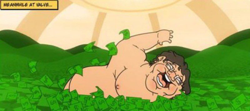 Parodia satírica de Gabe Newell y sus millones