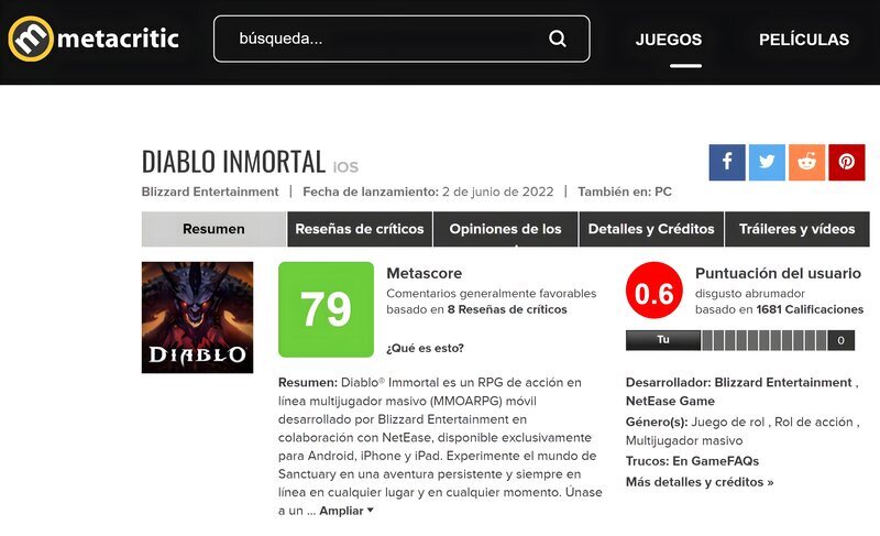 Metacritic Diablo Immortal